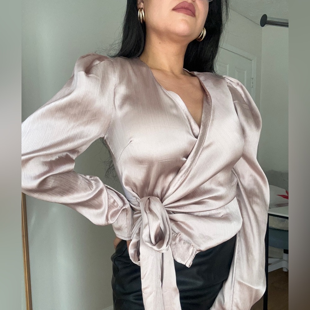 Long Sleeve Pink Metallic Blouse